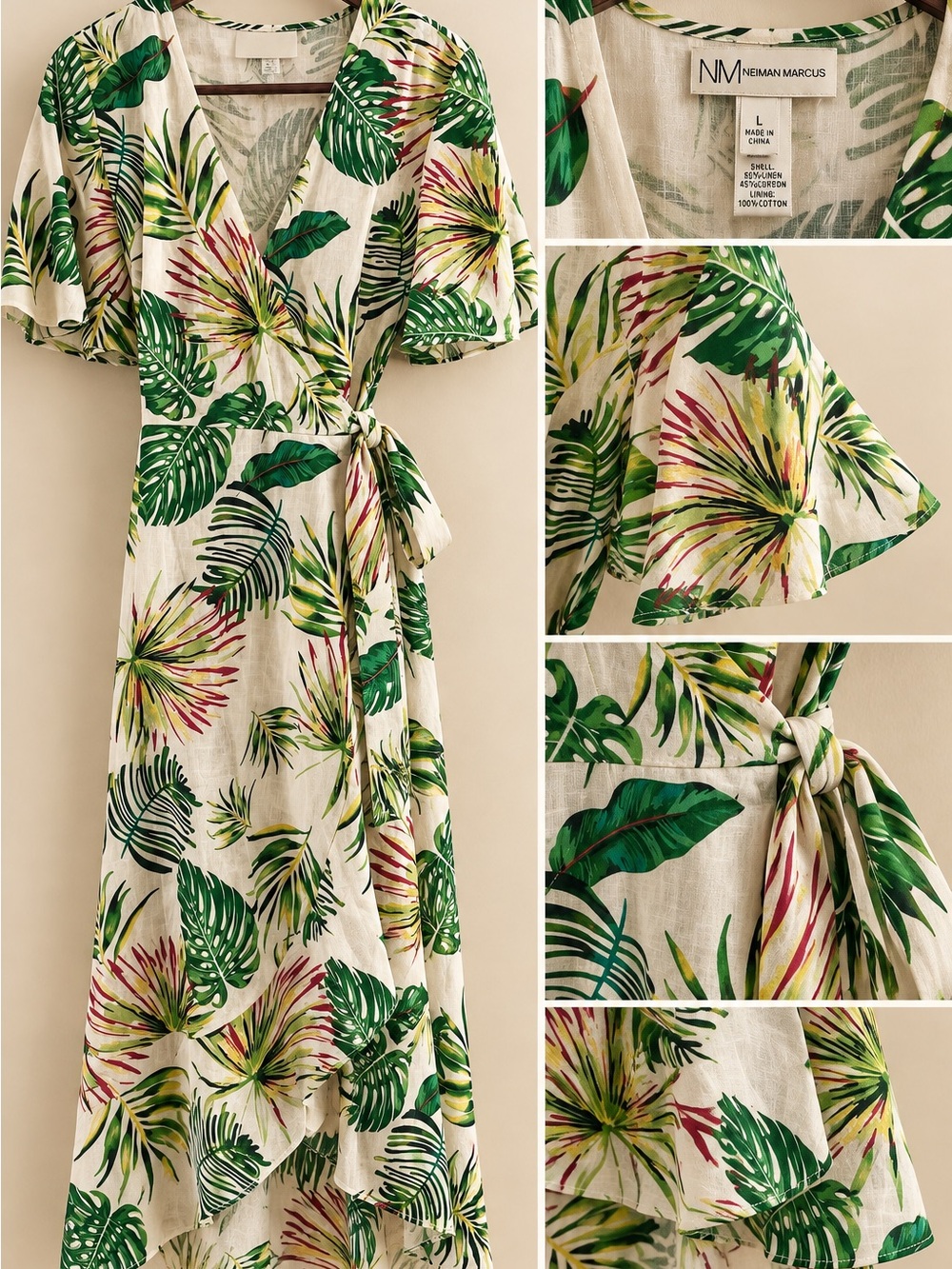 Norman Marcus Alex Marie Ashlyn Linen Blend Tropical Wrap dress